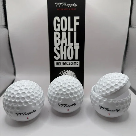 717 Supply (3) Golf Ball Shot Glasses Sealable Snap-on Cap Holds 1.5 ounce rare