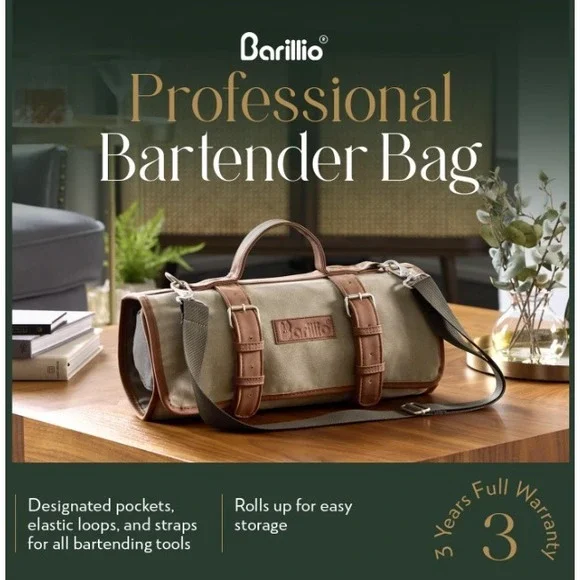 Barillio Bartender Roll Bag Unisex OS Olive Green Waxed Canvas Professional Case