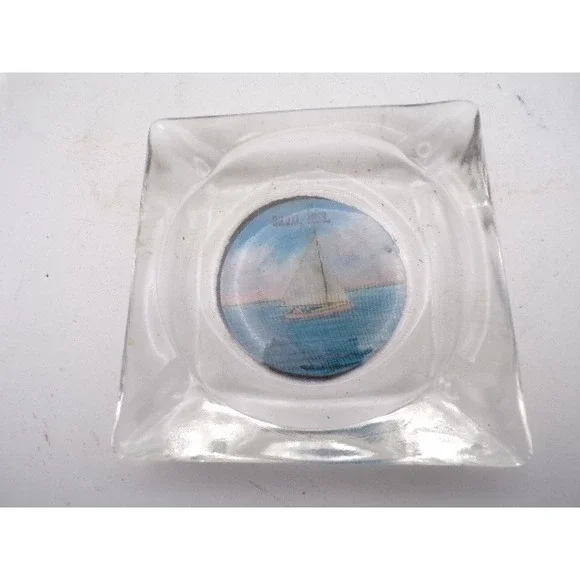 Vintage Glass Ashtray Sailboat 