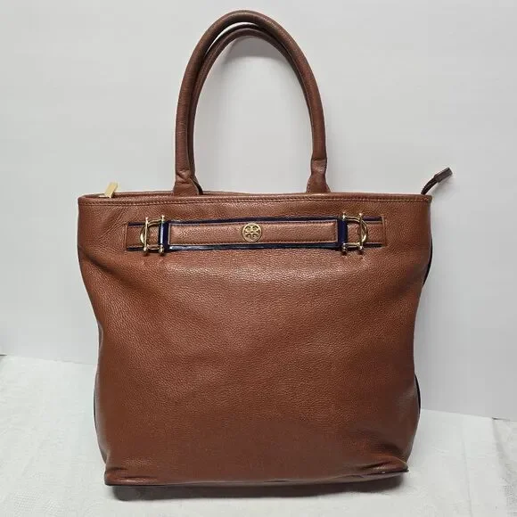 Tory Burch Horsebit Jaden Tote In Genuine Cognac Brown Leather Business Casual