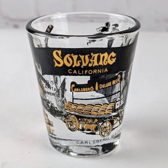 Vintage Solvang, California Gold/Black Shot Glass