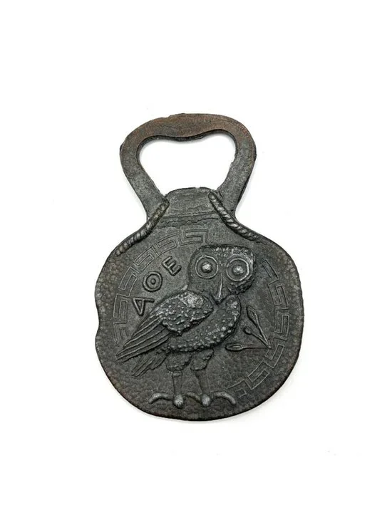 Vintage Cast Brass Greek Souvenir Bottle Opener Athena Warrior and Owl of Athena