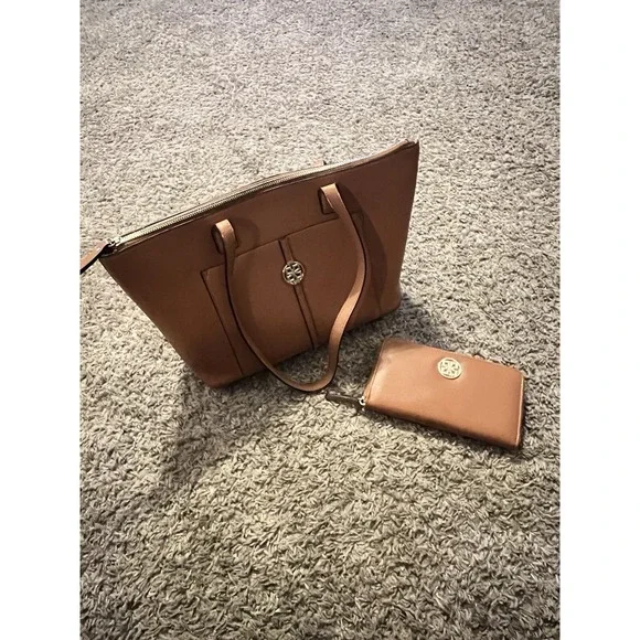 Kate Landry Leather Purse Handbag‎ Matching Wallet Medium Brown Very Good Cond!