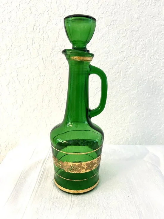 Mid-Century Italian Emerald Green Glass Decanter