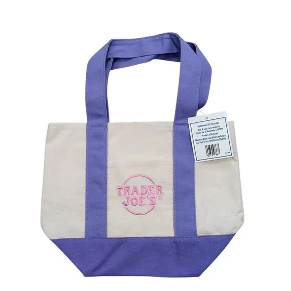 Trader Joe’s Canvas Mini Pastel Tote Bag Spring 2026 Limited Edition Pockets