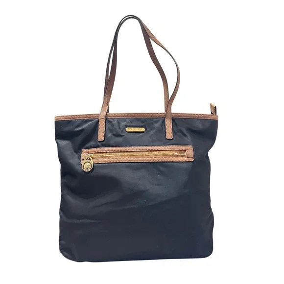 Michael Kors Kempton Nylon Tote Womens Large Black‎ Brown Excellent 30T2GKPT3C