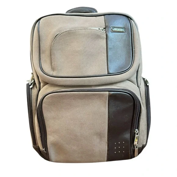 🎒 TUMI Canvas Leather Backpack Brown‎ Tan Orange Interior