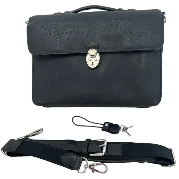 TUMI MCMLXXV Coated Canvas & Leather Top Handle Locking Briefcase Messenger Bag