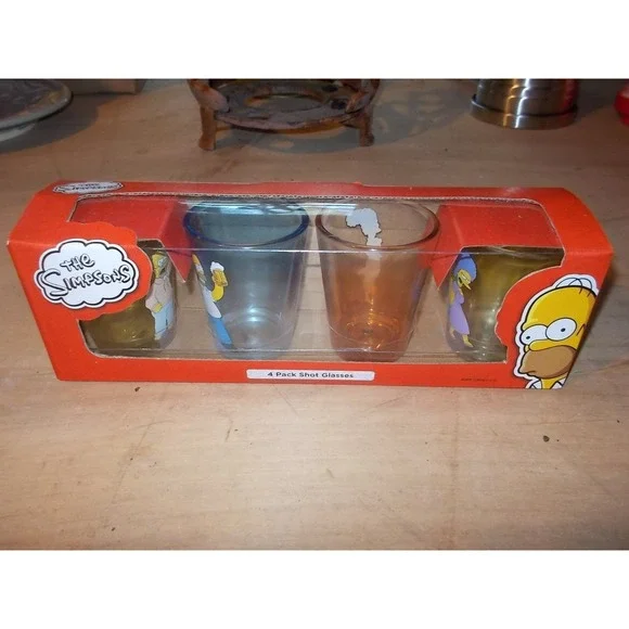 The Simpsons 4 Pack Shot Glasses Homer Marge Patty Selma 20th Anniversary New