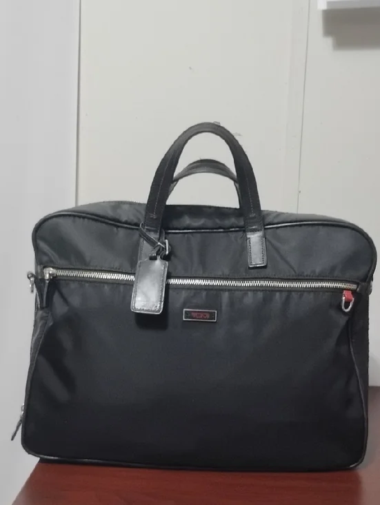 TUMI‎ Black Ballistic Nylon Slim Laptop Briefcase with Leather Trim