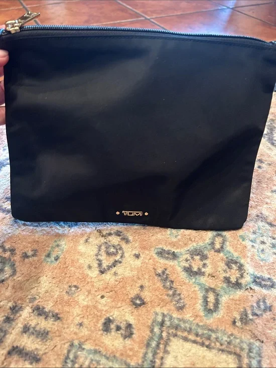 Tumi Black Soft Nylon Pouch with Gold Logo