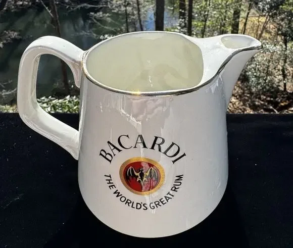 Vtg Bacardi World's Greatest Rum Water Pitcher Ceramic Pub Jug Ireland -A1