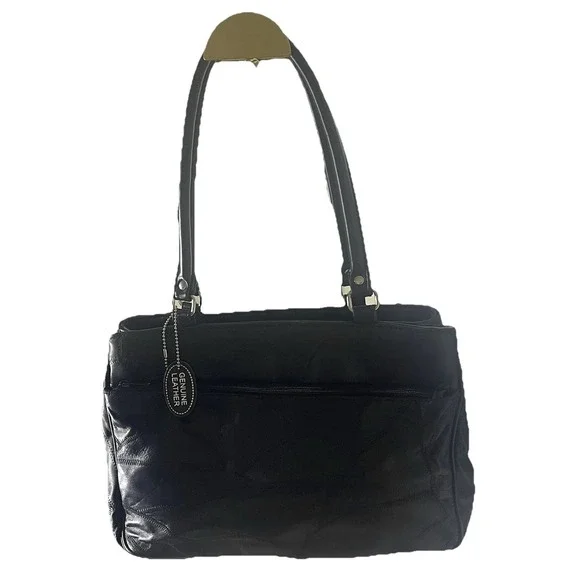 Black Leather Patchwork Tote Bag Shoulder Purse Women Medium 13x9 Classic‎