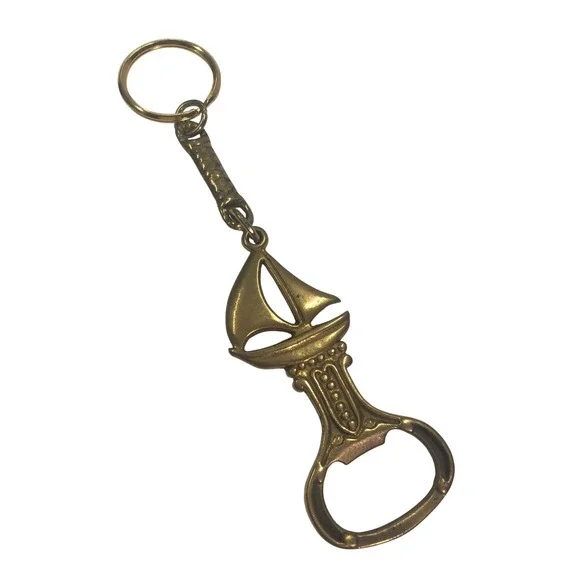 Vintage Brass Sailboat Bottle Opener Keychain