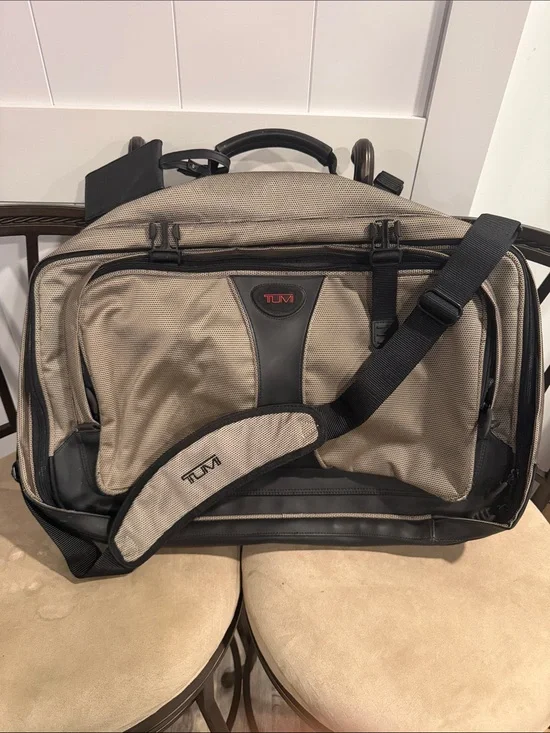 Tumi Men's Khaki Laptop Brief/Book bag with Black Accents