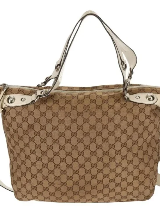 GUCCI GG Canvas Horsebit Tote Bag 2way Beige Gold 232949 Auth