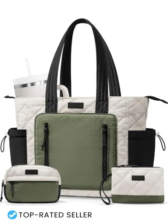 Lightweight Puffy Quilted Tote Bag Large Work Laptop Travel Gym