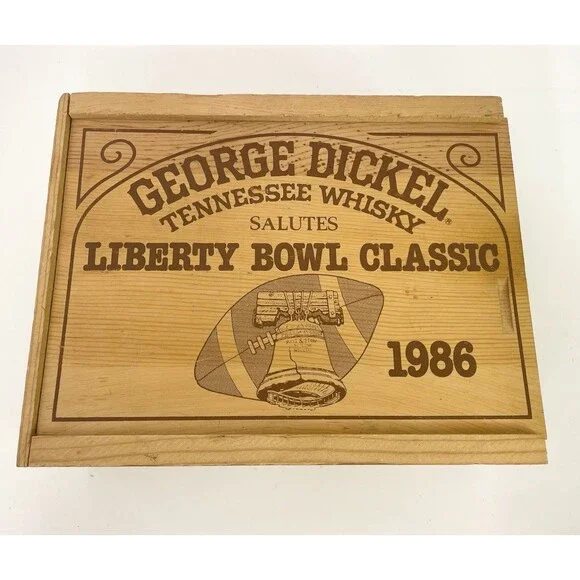 VTG George Dickel Tennessee Whisky Liberty Bowl Classic Empty Wood  Lid Box 1986