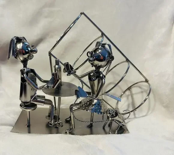 BRUBAKER Silver Metal Sculpture Wine Bottle Holder Couple Anniversary Gift idea
