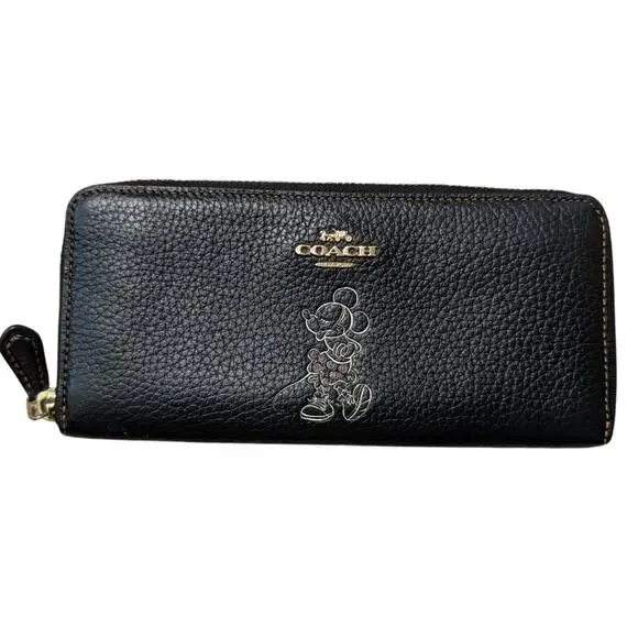 Coach x Disney Minnie Mouse Pebbled Leather Zip Around Wallet Black Rhinestone
