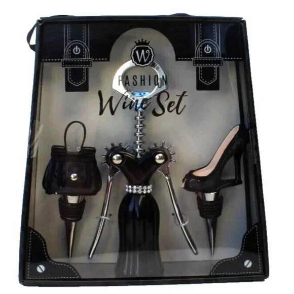 New Black Fashion Wine Bottle Opener Wine Opener Kit Set Mothers Day Gift Purse