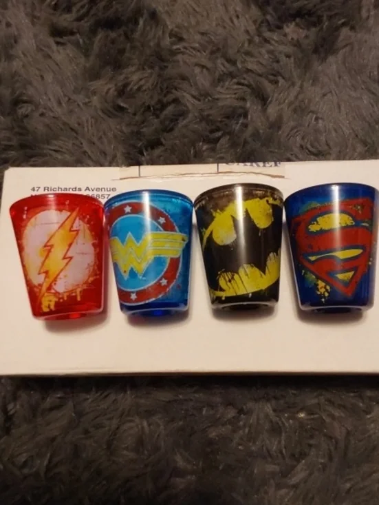 DC Comics Hero Shot Glass Set - Flash, Wonder Woman, Batman, Superman