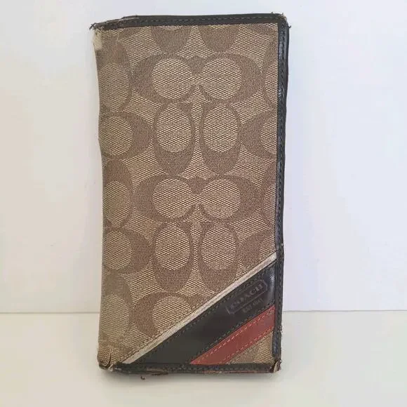 Coach Wallet Long Bifold Card Bill Coin Holder Vintage DAMAGED Fair‎ Brown Logo