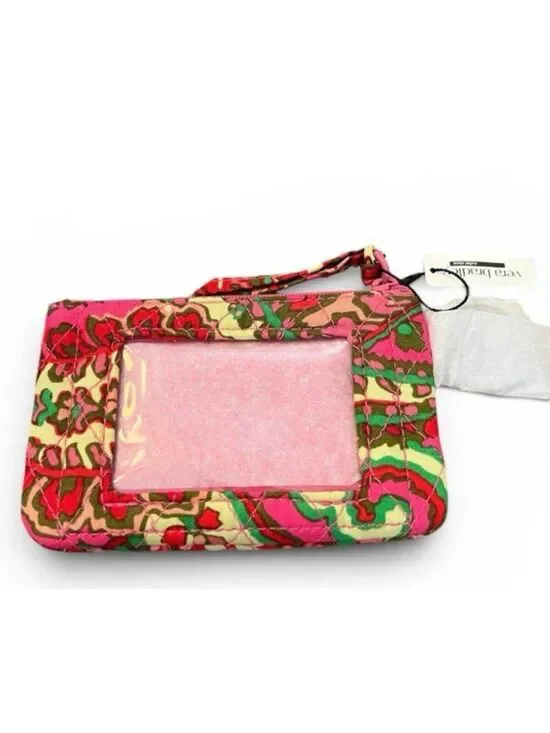 Vera Bradley Zip ID Case Capri Pink Floral Key Ring Wallet Fabric 5x3 New NWT