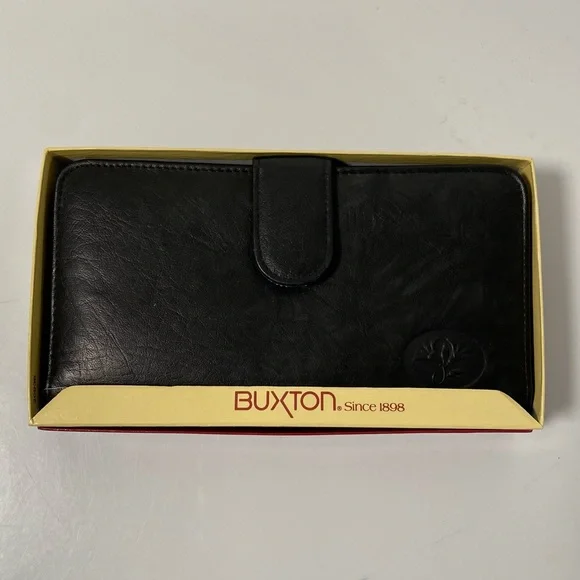 Buxton Black Leather Wallet Model 39 Ensemble Clutch
