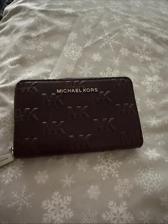 Michael Kors Plum Embossed MK Zip Wallet