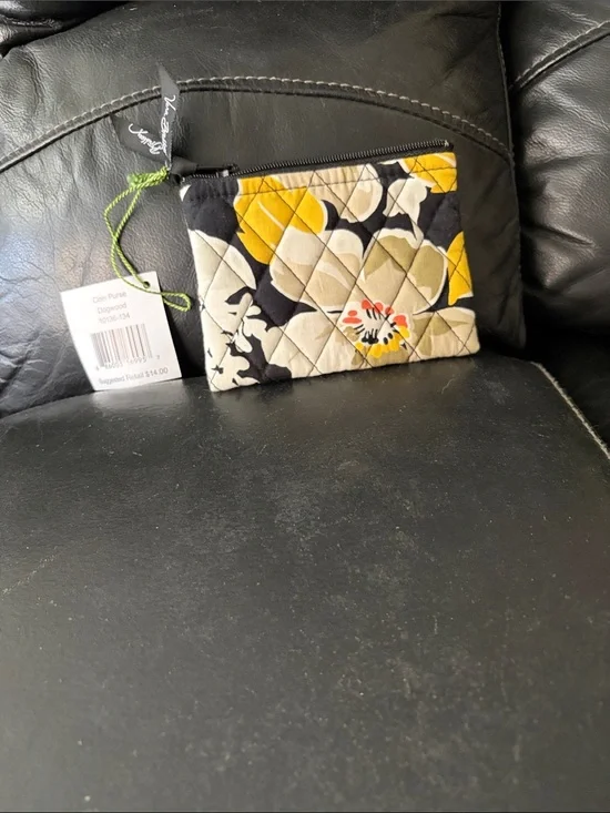 Vera Bradley Quilted Floral Coin Purse in Yellow, Black, Cream