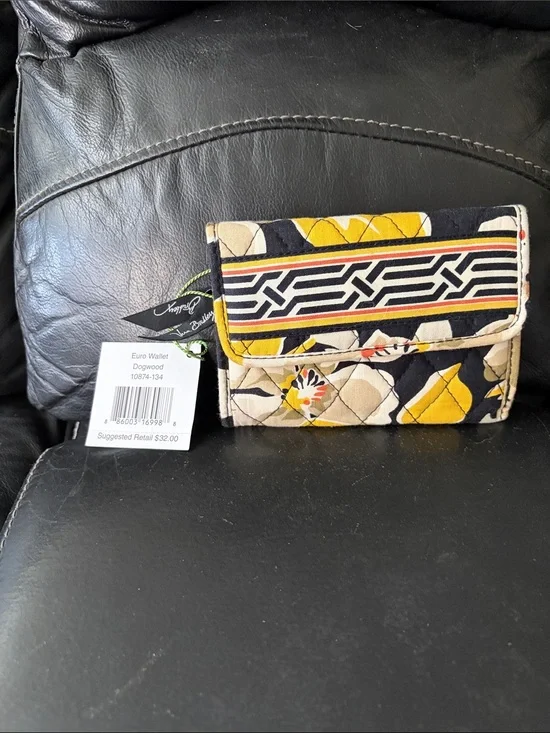 Vera Bradley Yellow, Black & Cream Floral Geo Euro Wallet