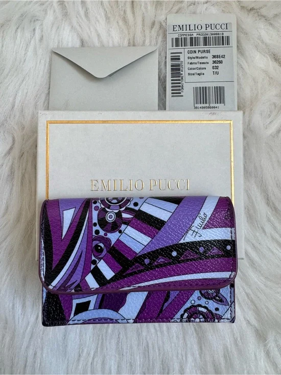 Emilio Pucci Purple Leather Card Holder Wallet