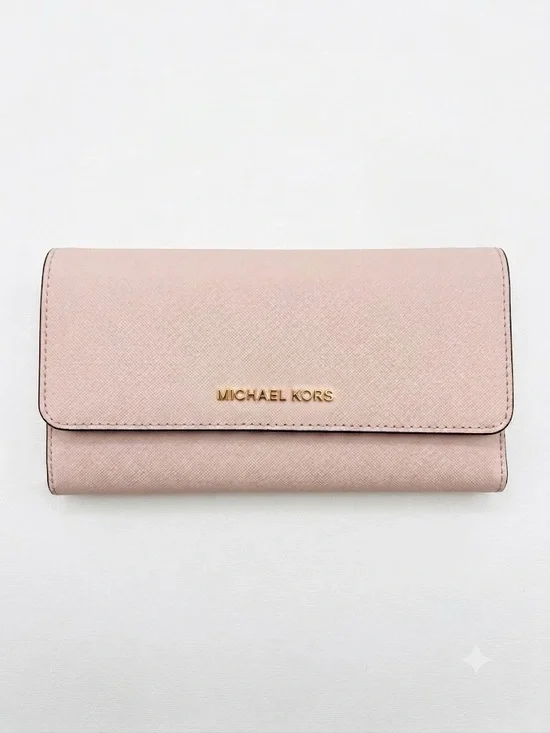 Michael Kors Blush Saffiano Leather Jet Set Wallet with Gold Logo