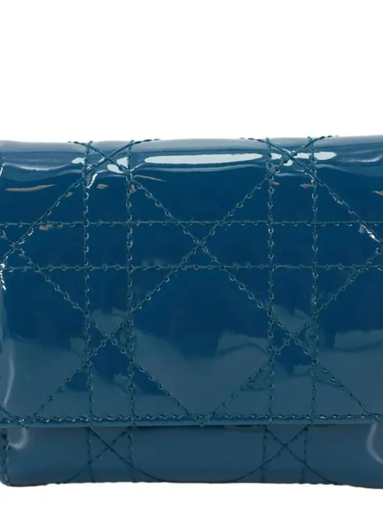 Christian Dior  Lady Dior Lotus Cannage Patent Leather Wallet Blue