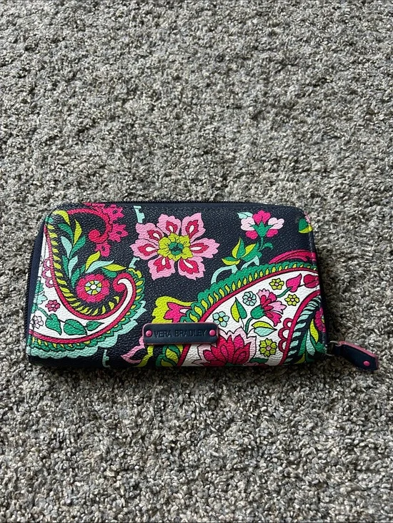 Vera Bradley Navy Floral Paisley Zip Wallet