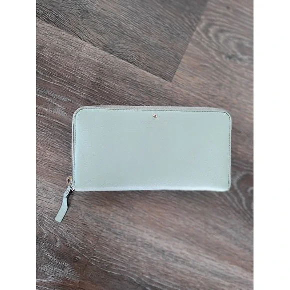 Kate Spade New York Zip Around Wallet Mint Saffiano Leather Polka Dot Zipper #HH