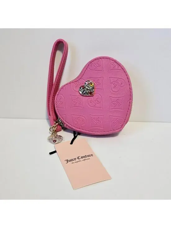 Juicy Couture Pink Clay Glitz Out Heart ZA Heart Shaped Wallet Wrislet NWT