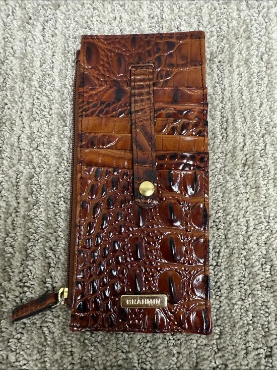 Brahmin Cognac Croc-Embossed Zip Continental Wallet