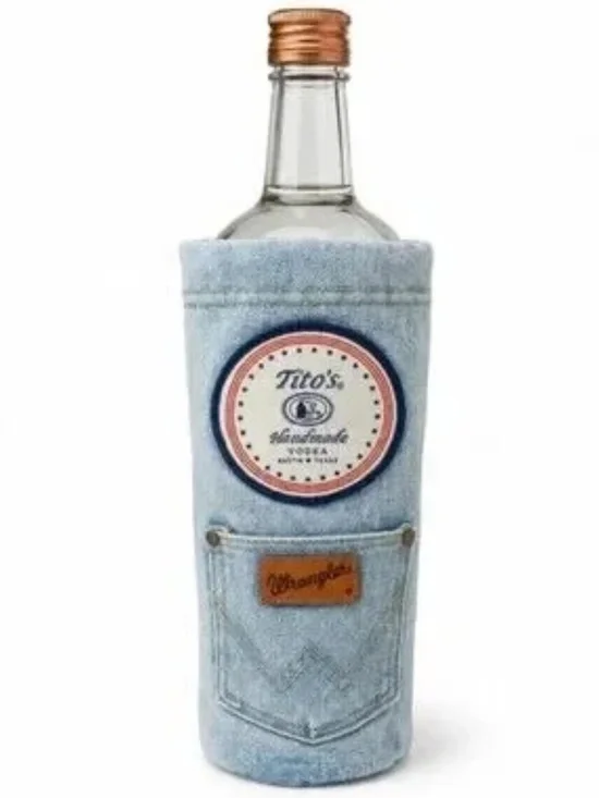 Wrangler Light Blue Denim Bottle Pouch with Tito's Patch New With Tags Wrangler