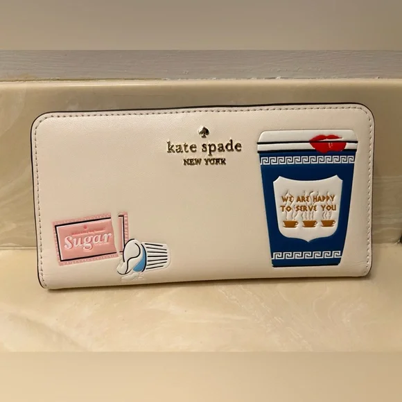 Collector's Kate Spade Coffee Break Large Slim Bifold Wallet Leather