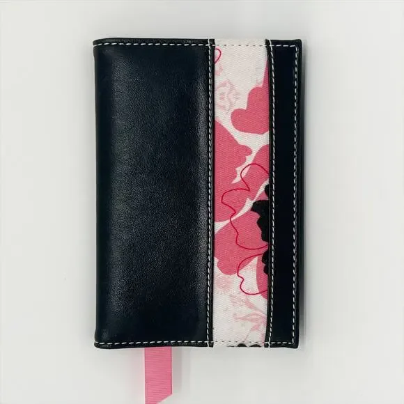 New Mary Kay Black Leather Floral Trim Bi-Fold Wallet Card Holder