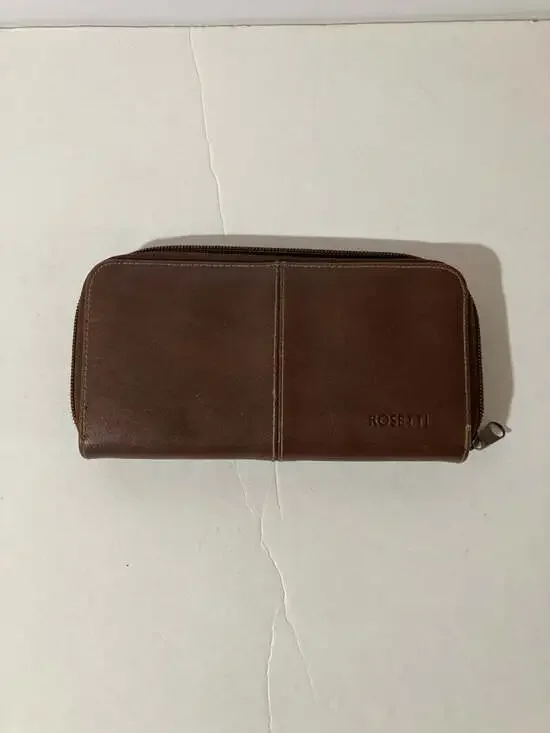 Rosetti Brown Faux Leather Zip-Around Organizer Wallet Clutch
