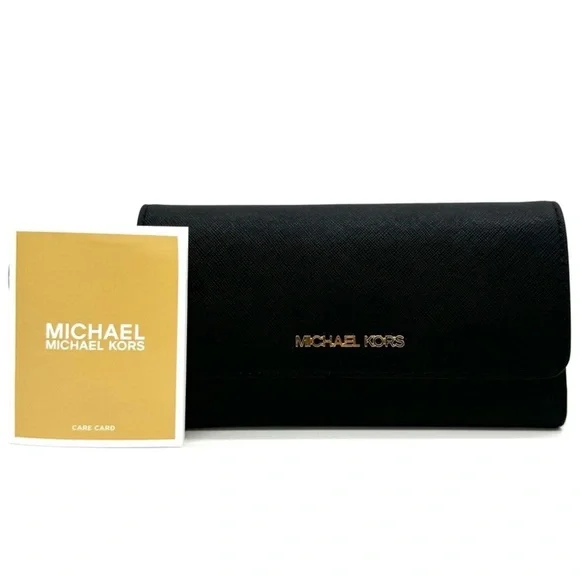 Michael Kors Large Trifold Wallet Black Leather Rich Black/Gold