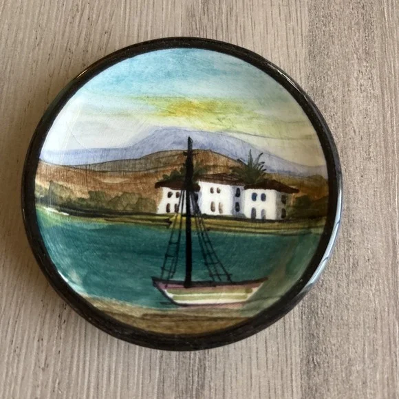 Handpainted Artist Signed Maiph‎ or Malph Ceramic Plate with Hanger 3.25