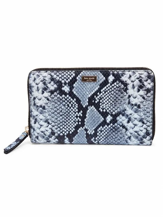 Kate Spade Laurel Way Snake Print Zip Around Wallet Black Gray Leather 9 x 5