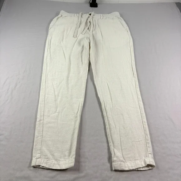 Banana Republic Linen Pants Mens 31x28 Ivory Chino Athletic Fit Stretch Beach