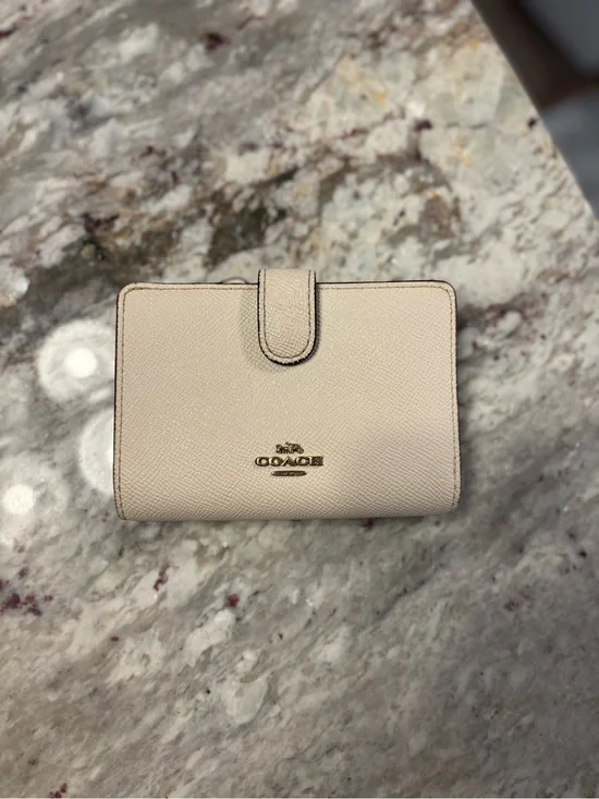 Coach Small Pebbled Leather Wallet in Light Beige