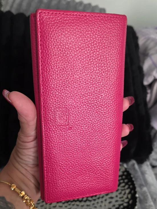 Pink Pebbled Leather Long Wallet