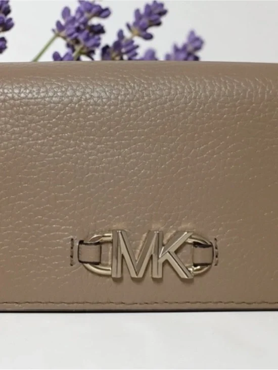 Michael Kors Taupe Pebbled Leather Wallet with Gold MK Emblem